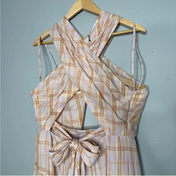 ULLA JOHNSON Noelle Crossover Halter Back-Tie Midi Plaid Dress NEW Sz. 4 - Picture 10 of 10